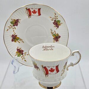 Elizabethan Canadian Flag and Maple Leaf Fine Bone China Footed Cup and Saucer